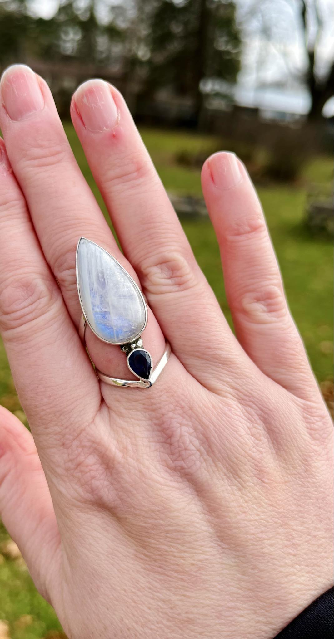 Azaria Rainbow Moonstone and Iolite Silver Ring