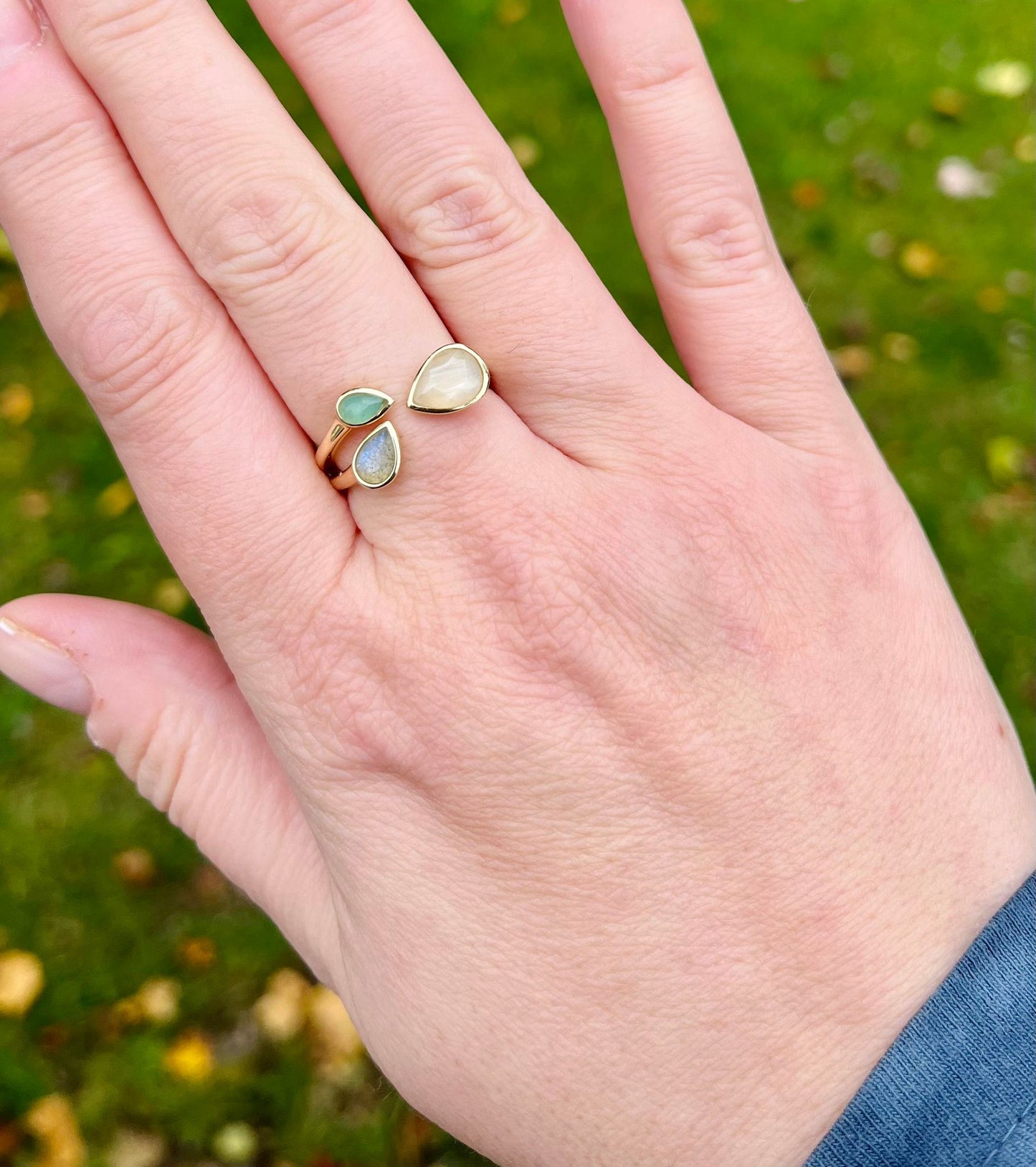 Thalia Labradorite Aventurine and Jade Gemstone Ring