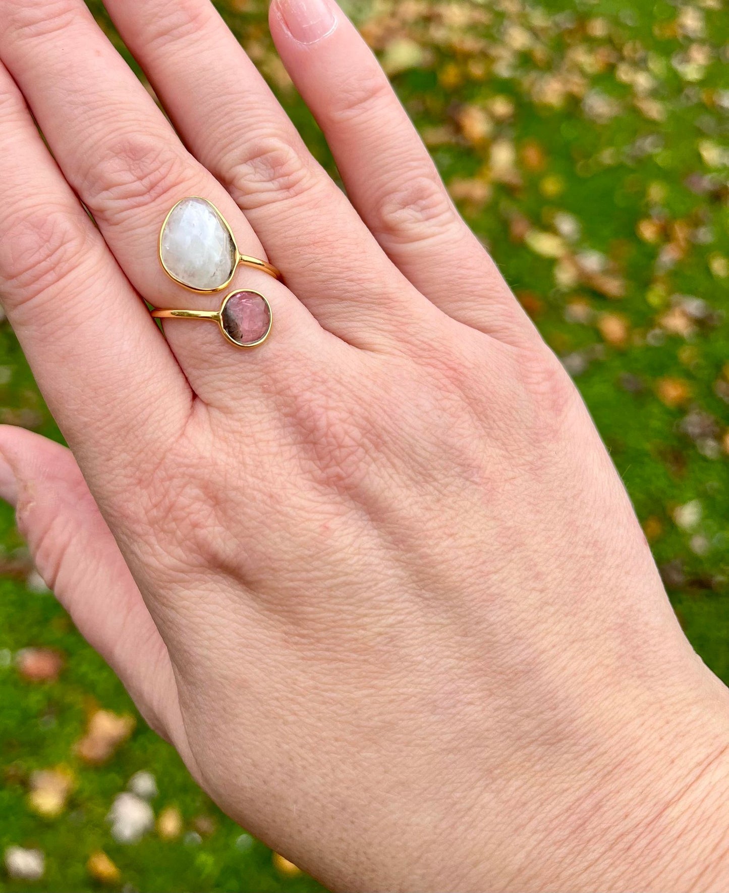 Delilah Gold Plated Moonstone and Tourmaline Ring