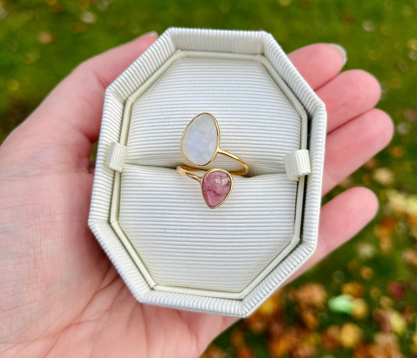 Delilah Gold Plated Moonstone and Tourmaline Ring