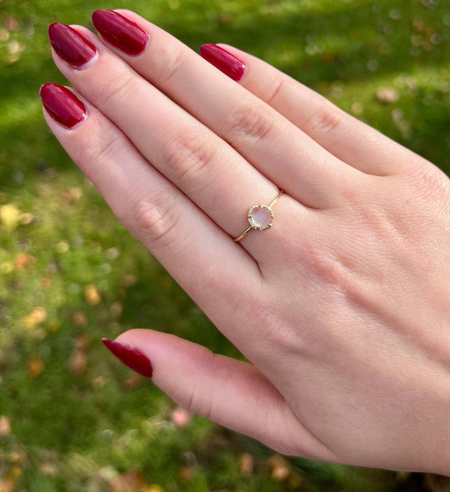 Luna Dainty Moonstone and Diamond Solid Gold Ring