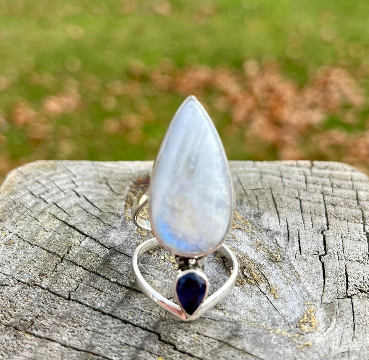 Azaria Rainbow Moonstone and Iolite Silver Ring