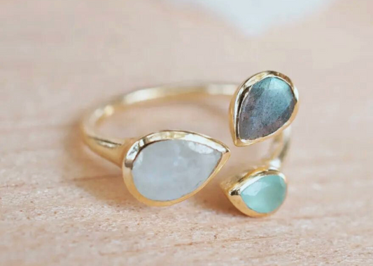 Thalia Labradorite Aventurine and Jade Gemstone Ring