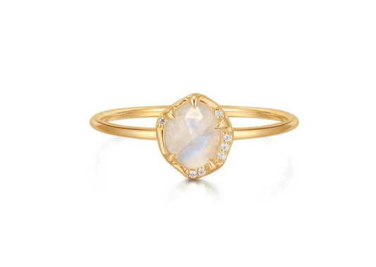 Luna Dainty Moonstone and Diamond Solid Gold Ring