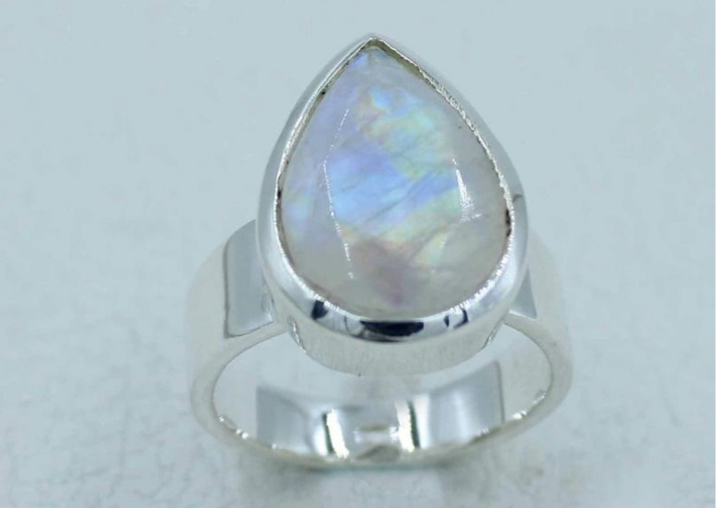 Aurora Faceted Moonstone Sterling Silver Ring Size 8