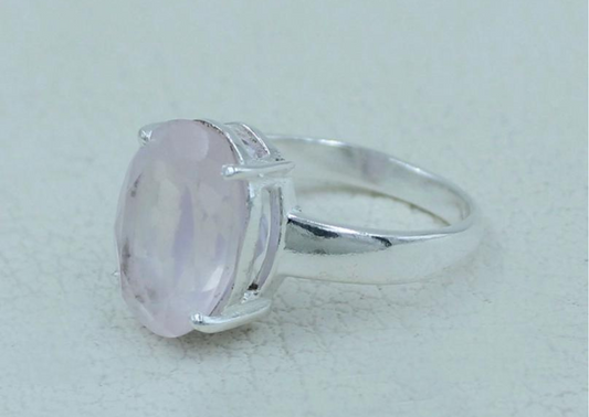 Ariella Pink Rose Quartz Sterling Silver Ring Size 8