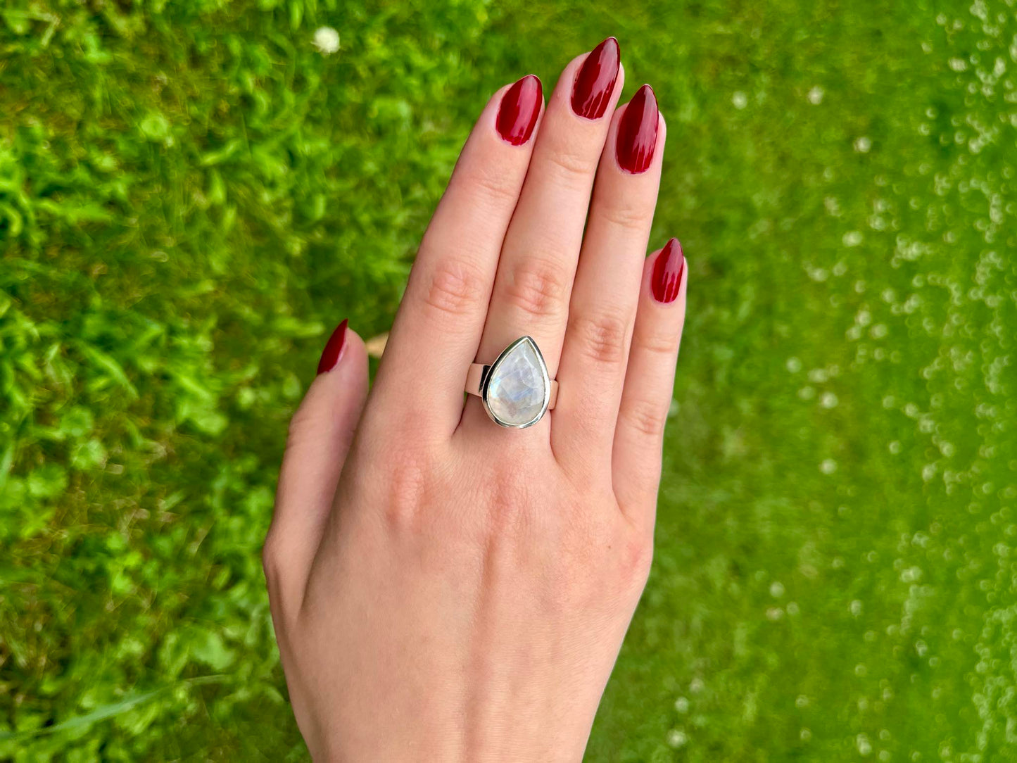 Aurora Faceted Moonstone Sterling Silver Ring Size 8